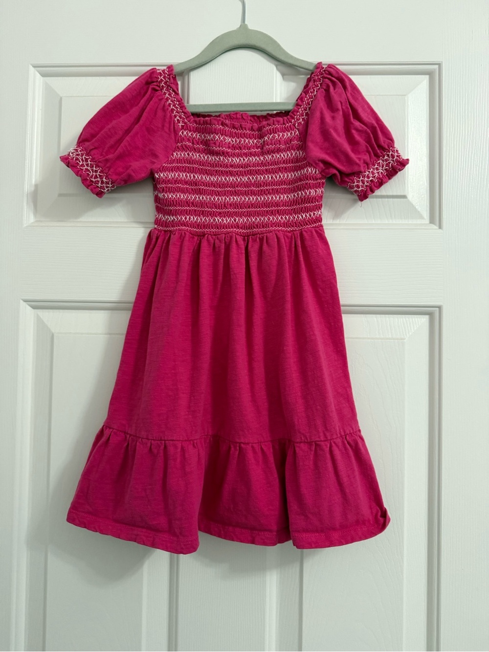 Mini Boden Hot Pink Smocked Puff-Sleeve Dress